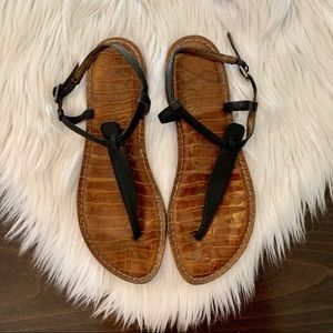 SAM EDELMAN Gigi thong sandal leather black tan 8